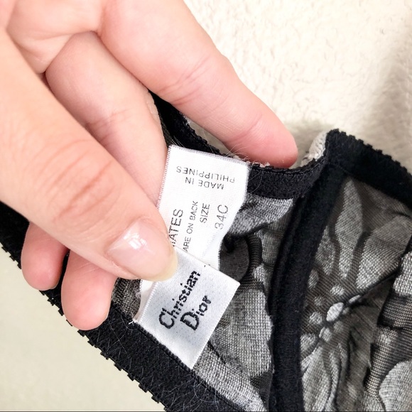 CHRISTIAN DIOR Floral Terry Unlined Underwire Bra in Grey Black - Picture 5 of 7